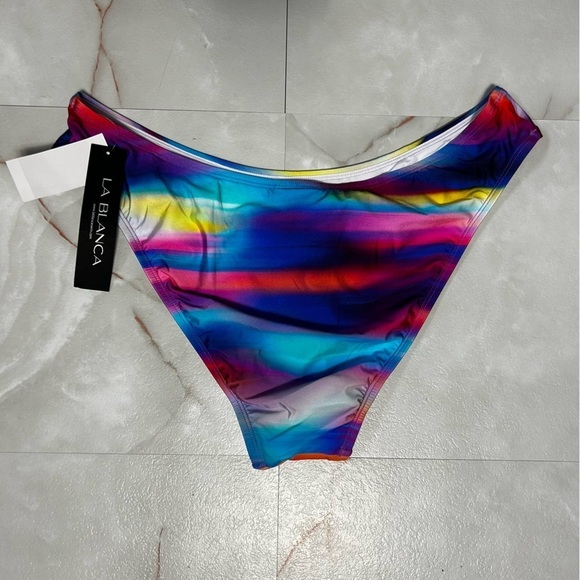 NWT La Blanca Sunset Shores Scoop Bottom Rainbow Striped Tie Dye Size 16 - Picture 4 of 5